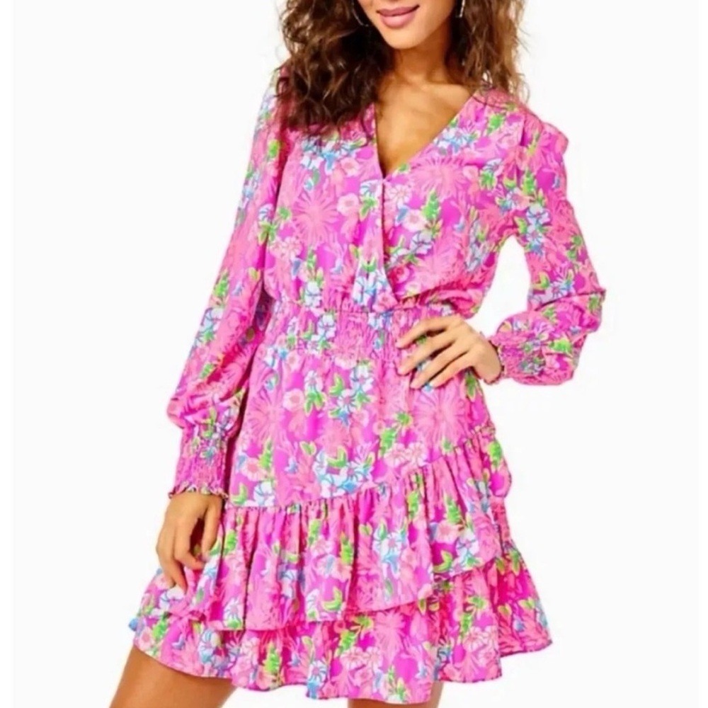 Lilly Pulitzer Fuchsia Pink Floral Long Sleeve Dress – Size 4 – NWOT